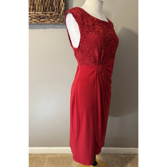 Connected Apparel Dress 14 Red Sequin Lace Trim Sleeveless Washable NEW - Picture 9 of 9